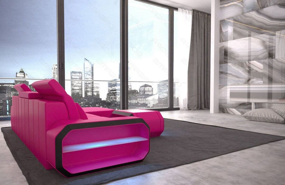 Ecksofa Roma L-Form aus Leder pink-schwarz