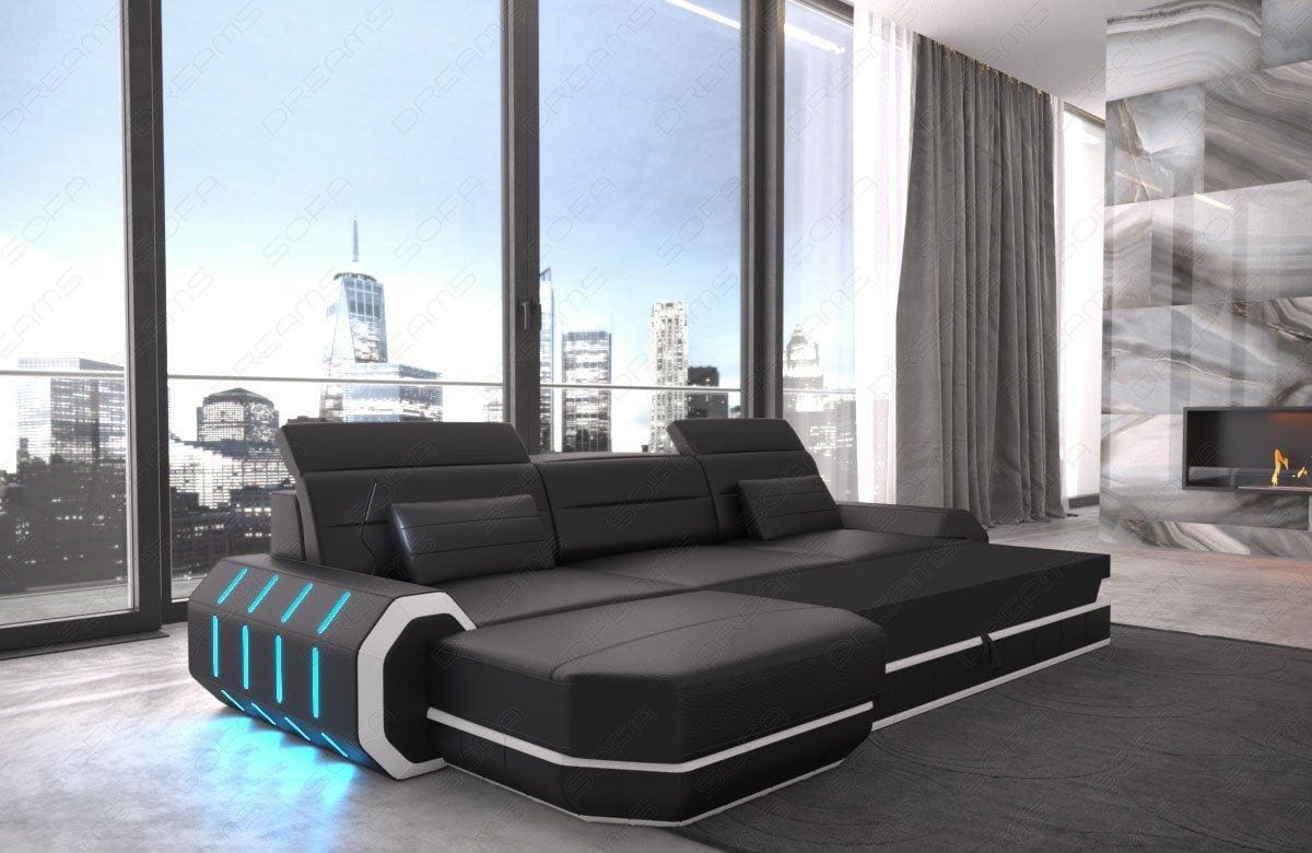 Ecksofa Roma L-Form aus Leder pink-schwarz