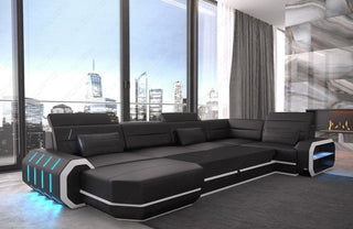 Wohnlandschaft Roma XL U-Form in Leder rot-schwarz