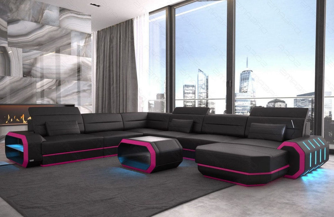 XL Wohnlandschaft Roma U-Form in Leder