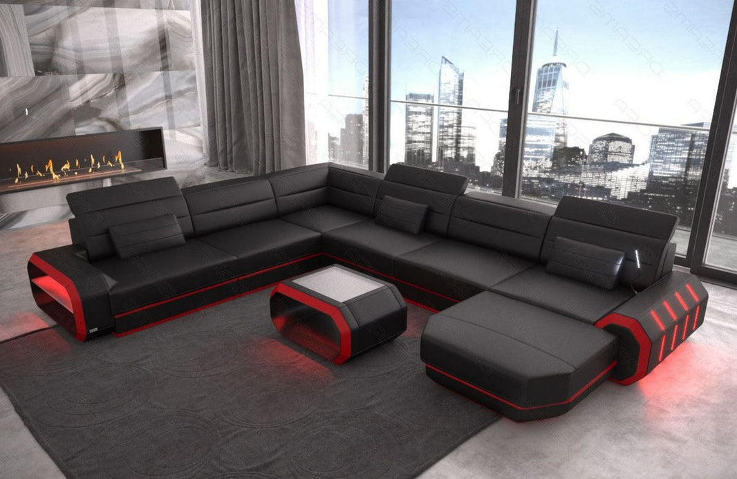 XL Wohnlandschaft Roma U-Form in Leder