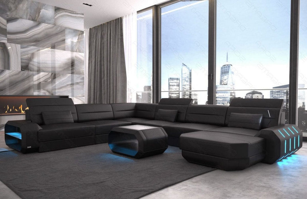 XL Wohnlandschaft Roma U-Form in Leder