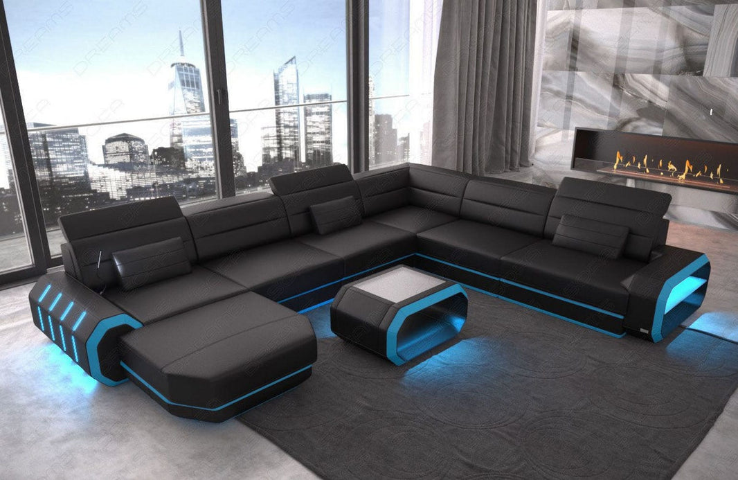XL Wohnlandschaft Roma U-Form in Leder