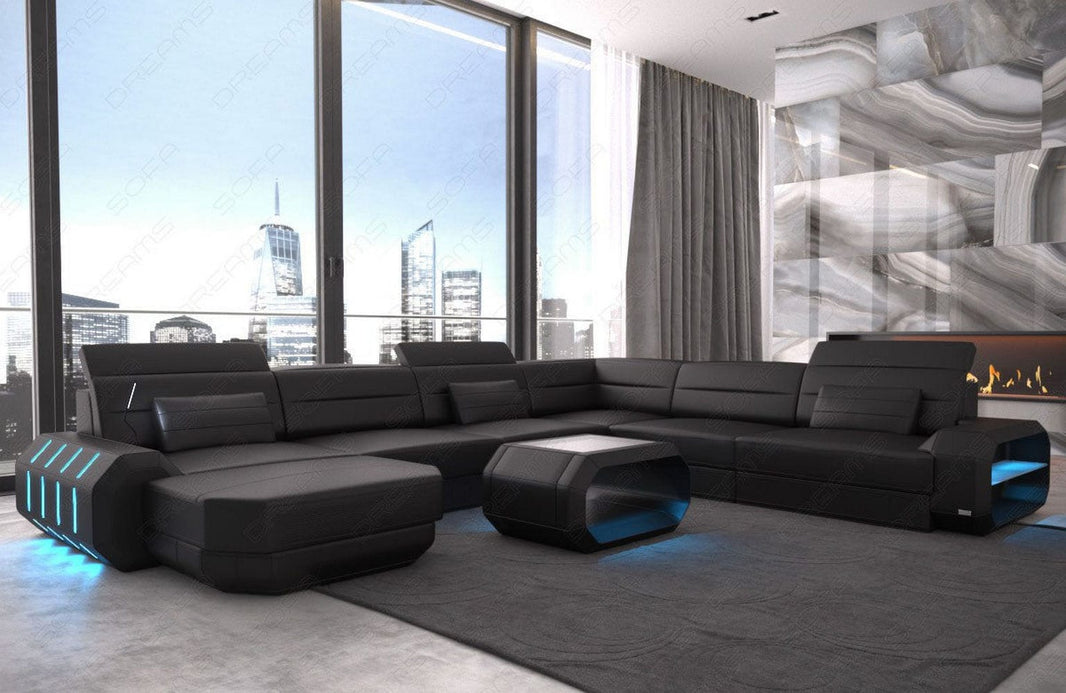 XL Wohnlandschaft Roma U-Form in Leder