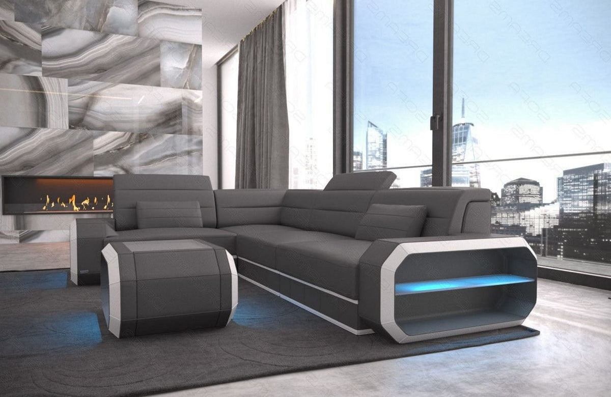 Mini Couch Verona L-Form in Leder Grau-Weiß