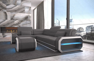 Mini Couch Verona L-Form in Leder Grau-Weiß