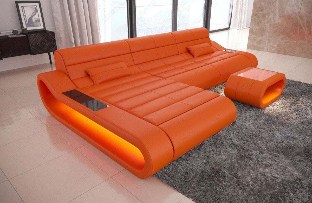 Couch Concept Lang L-Form in Leder orange