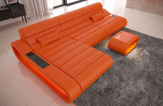 Couch Concept Lang L-Form in Leder orange