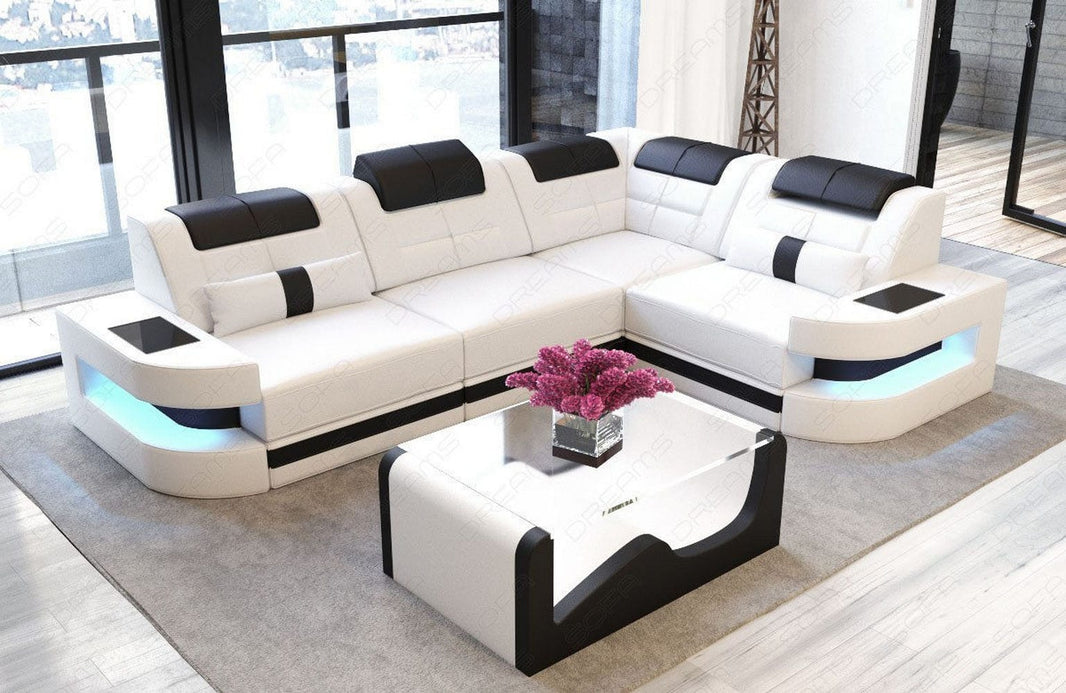 Mini Couch Como L-Form in Leder