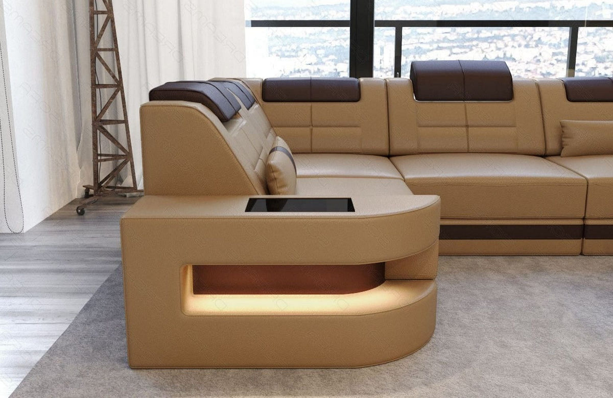 Ecksofa Como L-Form in Leder sandbeige-dunkelbraun