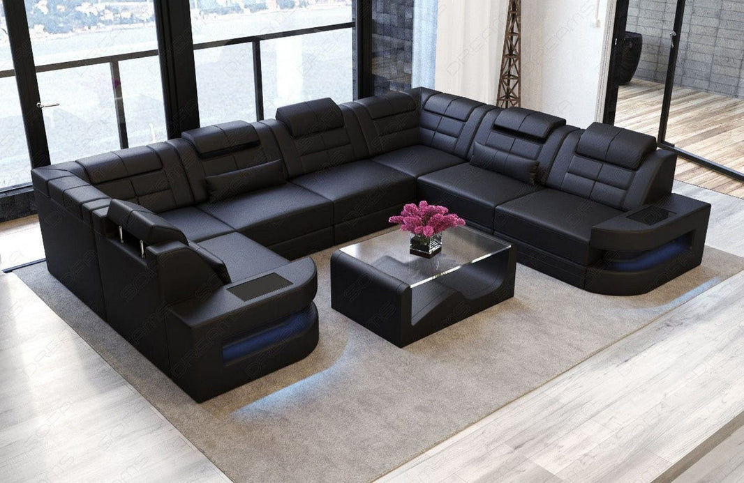 Wohnlandschaft Como U-Form in Leder
