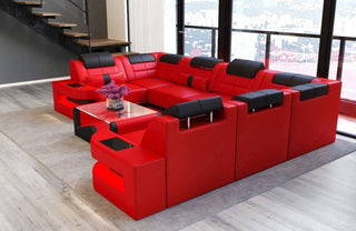 Wohnlandschaft Como U-Form in Leder rot-schwarz