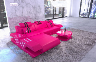 Ecksofa Venedig L-Form aus Leder pink-schwarz