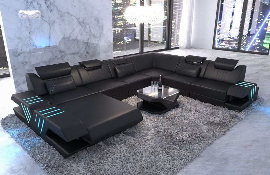 XXL Wohnlandschaft Mega Venedig U-Form aus Leder