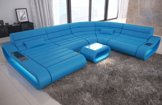 XXL Wohnlandschaft Concept U-Form in Leder blau