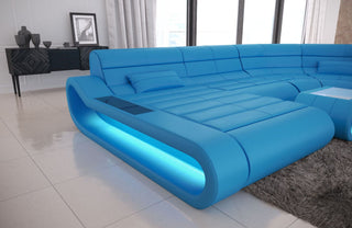 XXL Wohnlandschaft Concept U-Form in Leder blau