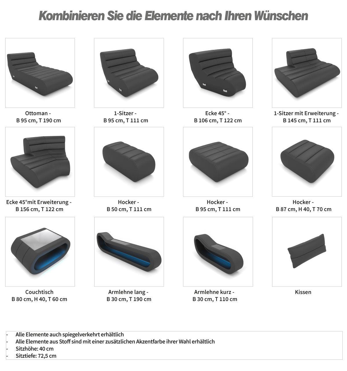 XXL Wohnlandschaft Concept U-Form in Leder blau