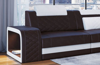 Ecksofa Berlin L-Form in Leder dunkelbraun-weiß