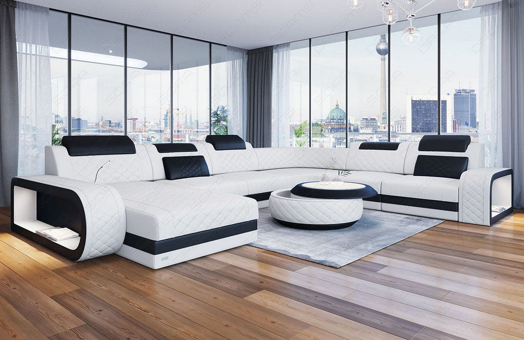 Mini XXL Wohnlandschaft Berlin U-Form aus Leder