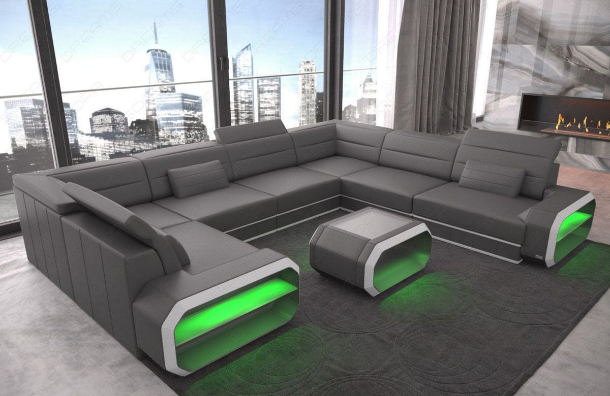Mini Couch Verona U-Form in Leder Grau-Weiß