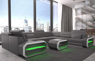 Mini Couch Verona U-Form in Leder Grau-Weiß