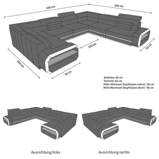Wohnlandschaft Verona U-Form aus Leder grau-weiß