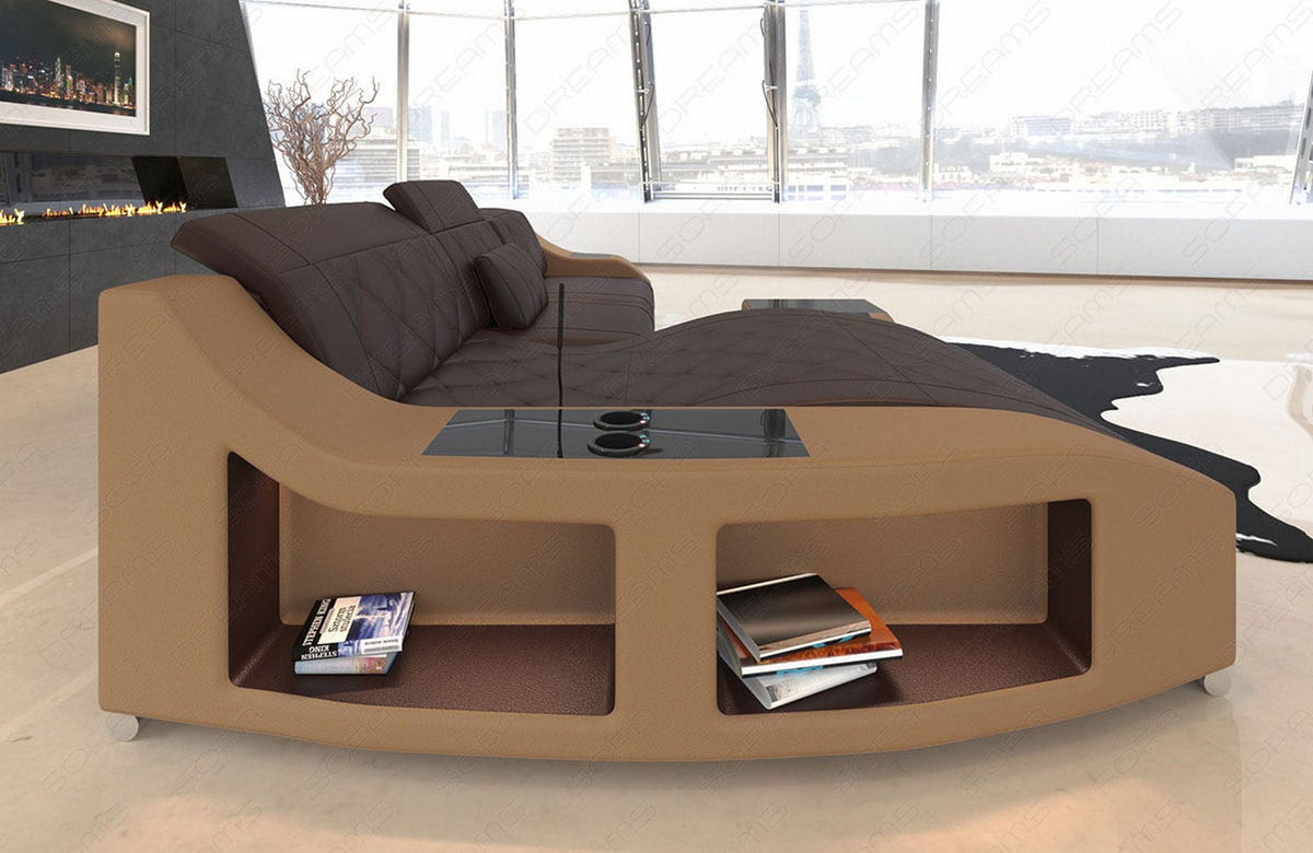 Mini Couch Swing L-Form in Leder Dunkelbraun-Sandbeige