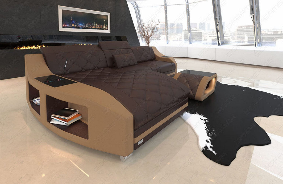 Ecksofa Swing Eleganz L-Form in Leder dunkelbraun-sandbeige