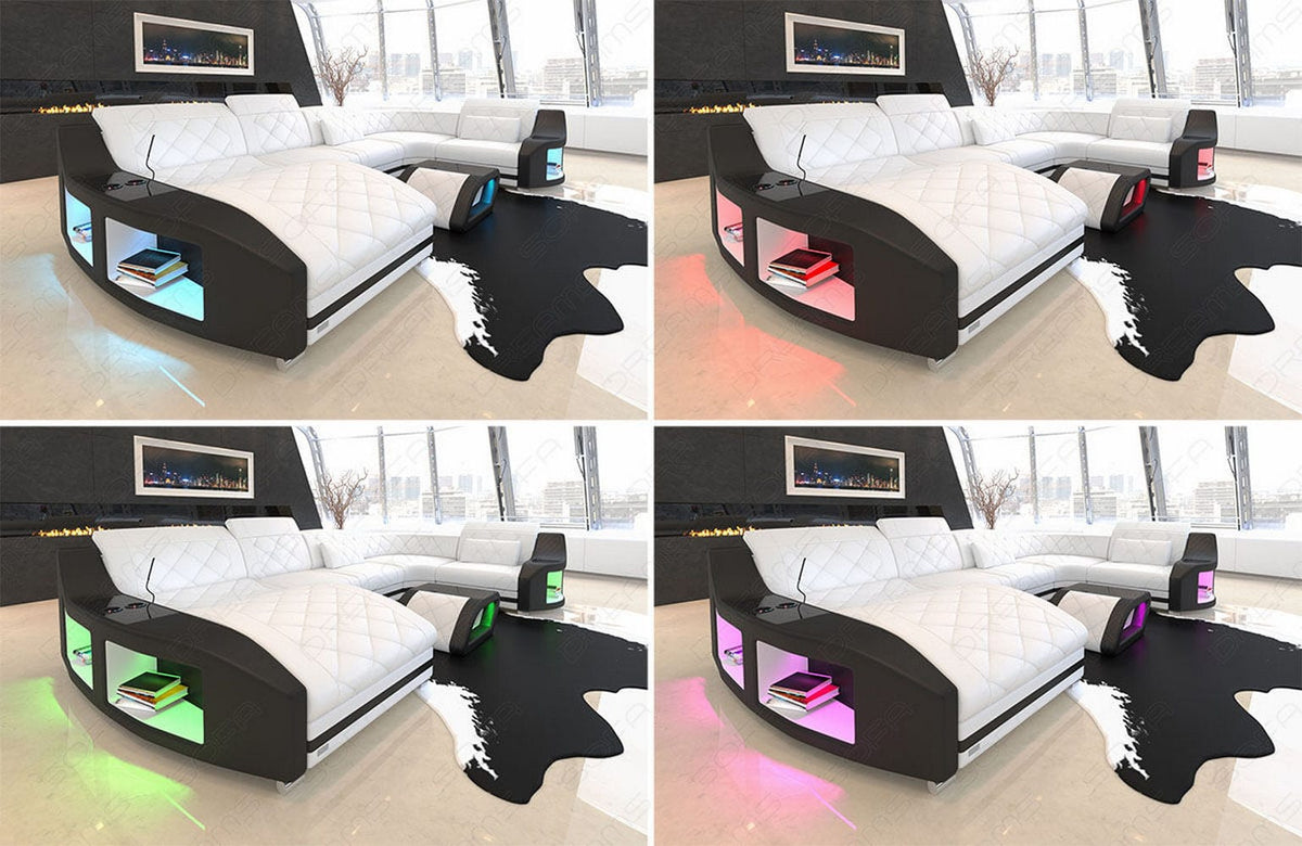 Wohnlandschaft Swing U-Form aus Leder schwarz-rot