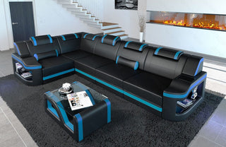 Ecksofa Padua L-Form in Leder schwarz-blau