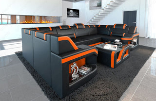 Mini Wohnlandschaft Padua U-Form in Leder Schwarz-Orange