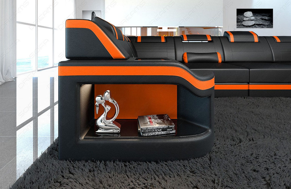 Mini Wohnlandschaft Padua U-Form in Leder Schwarz-Orange