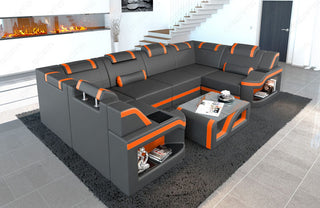 Designsofa Padua U-Form aus Leder grau-orange