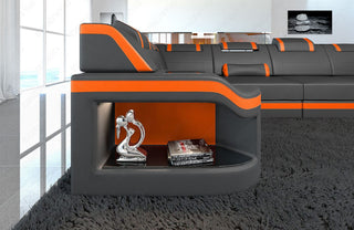 Designsofa Padua U-Form aus Leder grau-orange