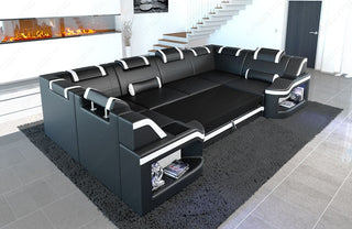 Designsofa Padua U-Form aus Leder grau-orange