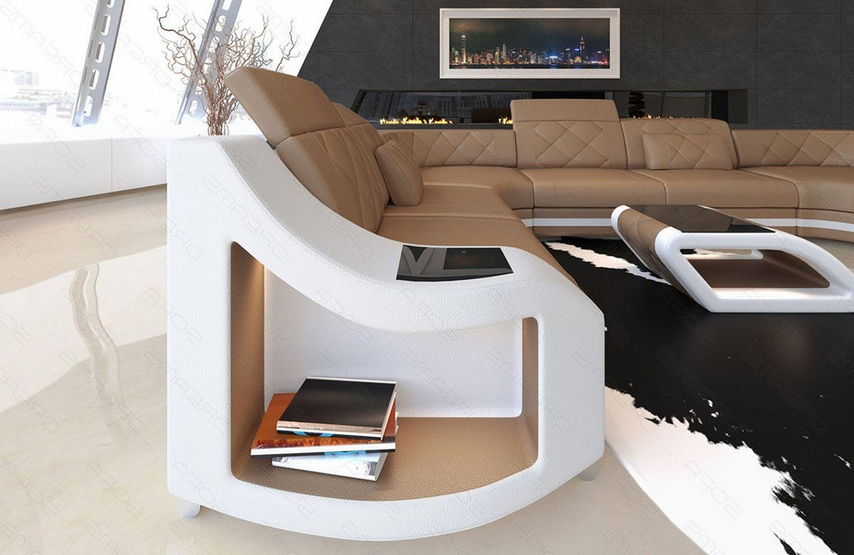 Mini Sofa Genua U-Form aus Leder Sandbeige-Weiß