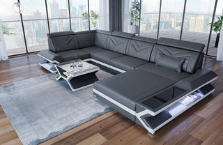 Mini Sofa Napoli U-Form in Leder Grau-Weiß