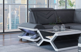 Mini Sofa Napoli U-Form in Leder Grau-Weiß