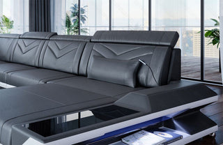 Mini Wohnlandschaft Napoli XXL U-Form in Leder Grau-Weiß