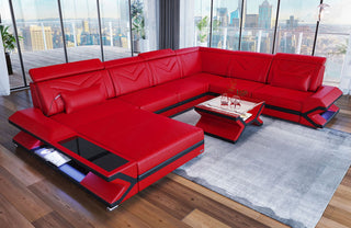 Wohnlandschaft Napoli XXL U-Form in Leder rot-schwarz