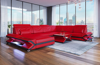 Wohnlandschaft Napoli XXL U-Form in Leder rot-schwarz