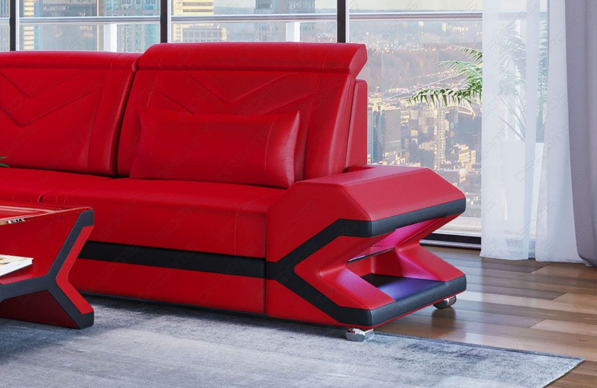 Wohnlandschaft Napoli XXL U-Form in Leder rot-schwarz