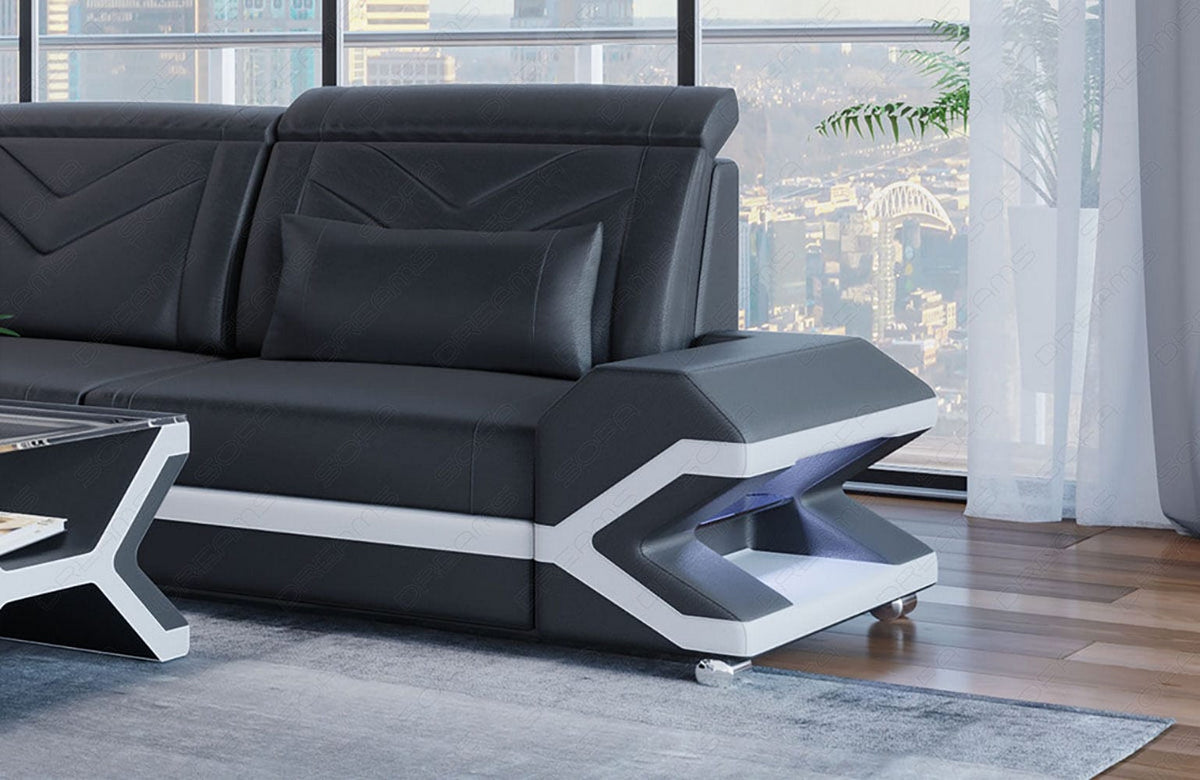 Mini Ecksofa Napoli L-Form aus Leder Grau-Weiß