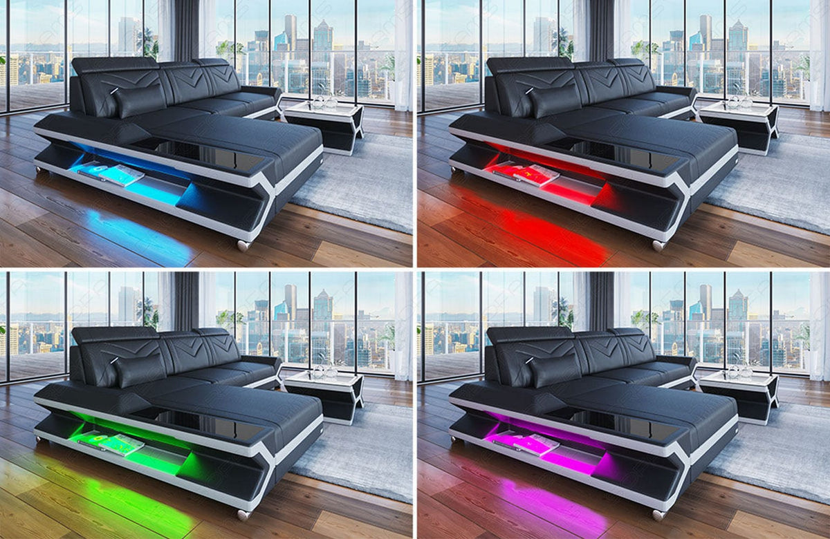 Mini Ecksofa Napoli L-Form aus Leder Grau-Weiß