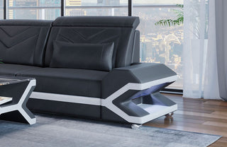 Ecksofa Napoli L-Form aus Leder grau-weiß