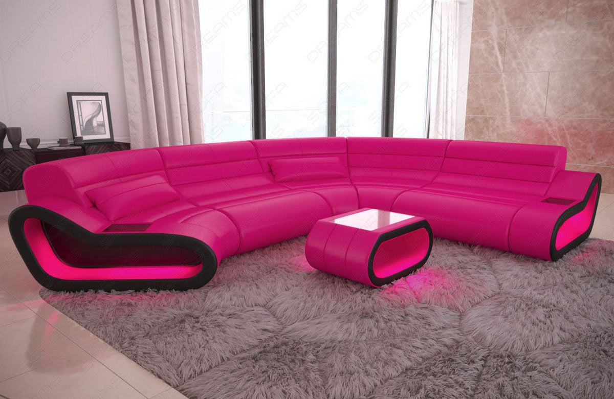Leder Couch Concept C-Form Eleganz pink-schwarz
