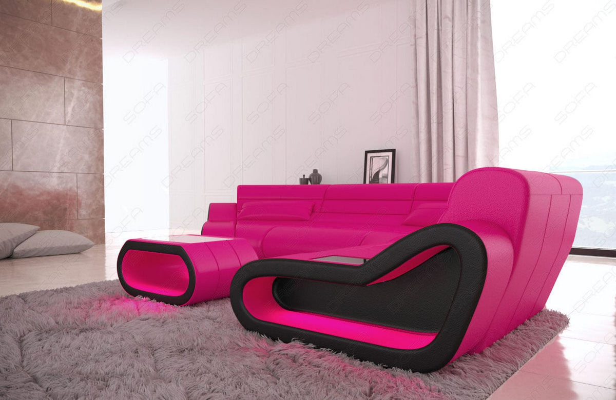 Leder Couch Concept C-Form Eleganz pink-schwarz