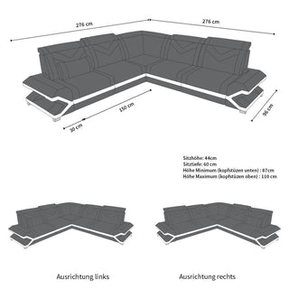 Ecksofa Sorrento L-Form aus Leder dunkelbraun-weiß