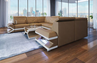 Mini Sofa Sorrento U-Form aus Leder Sandbeige-Weiß