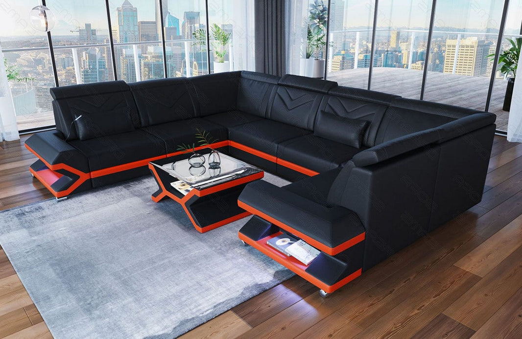 Designsofa Sorrento U-Form aus Leder